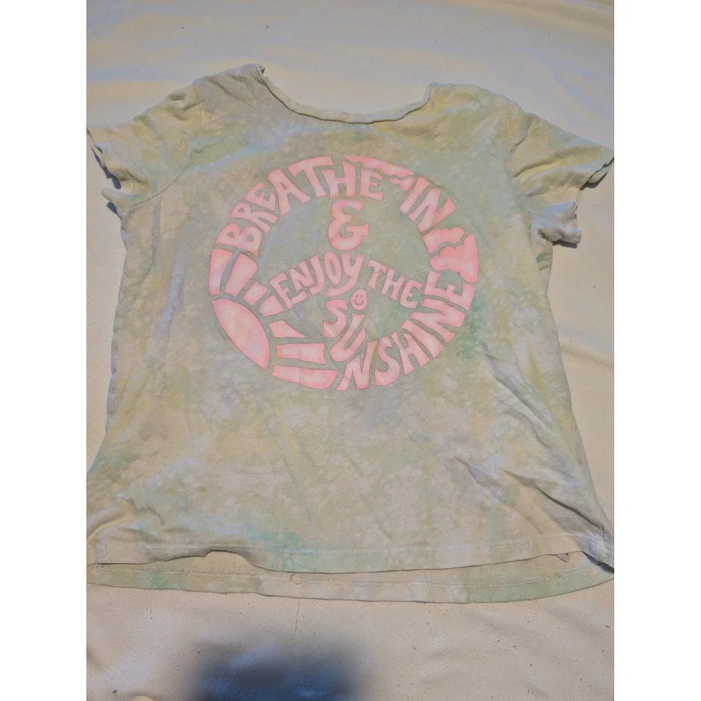 Old Navy Girls XL 14-16 Tie Dye Graphic Tee Breathe In Enjoy The Sunshine Pink